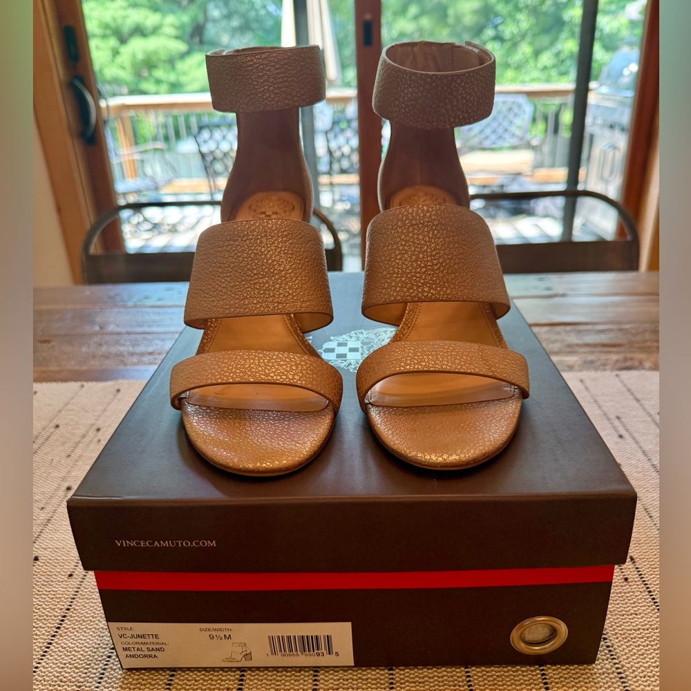Vince Camuto - Women's Gold Block Heeled Sandals - Size 9.5